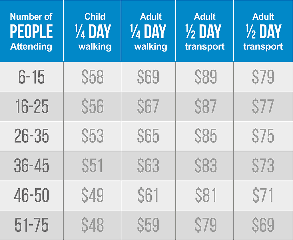 Print Price sheet for group tours