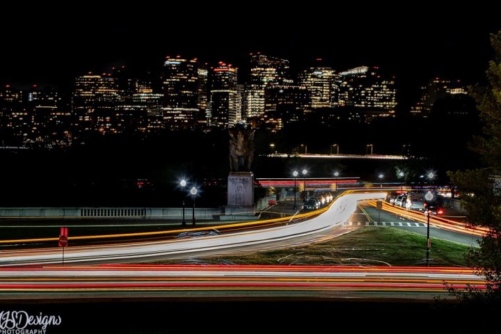 Memorial Bridge with light trails