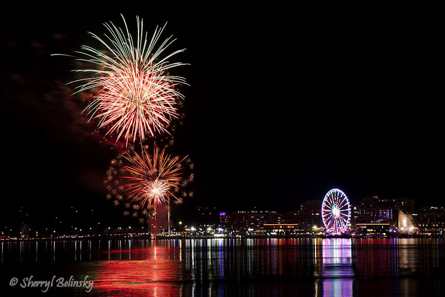 Fireworks over the Potomac River at National Harbor, MD