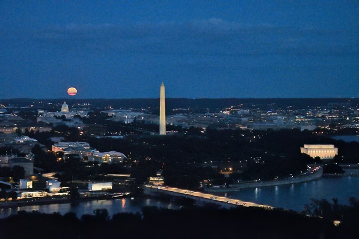 Moonrise over DC from Central Place Tower